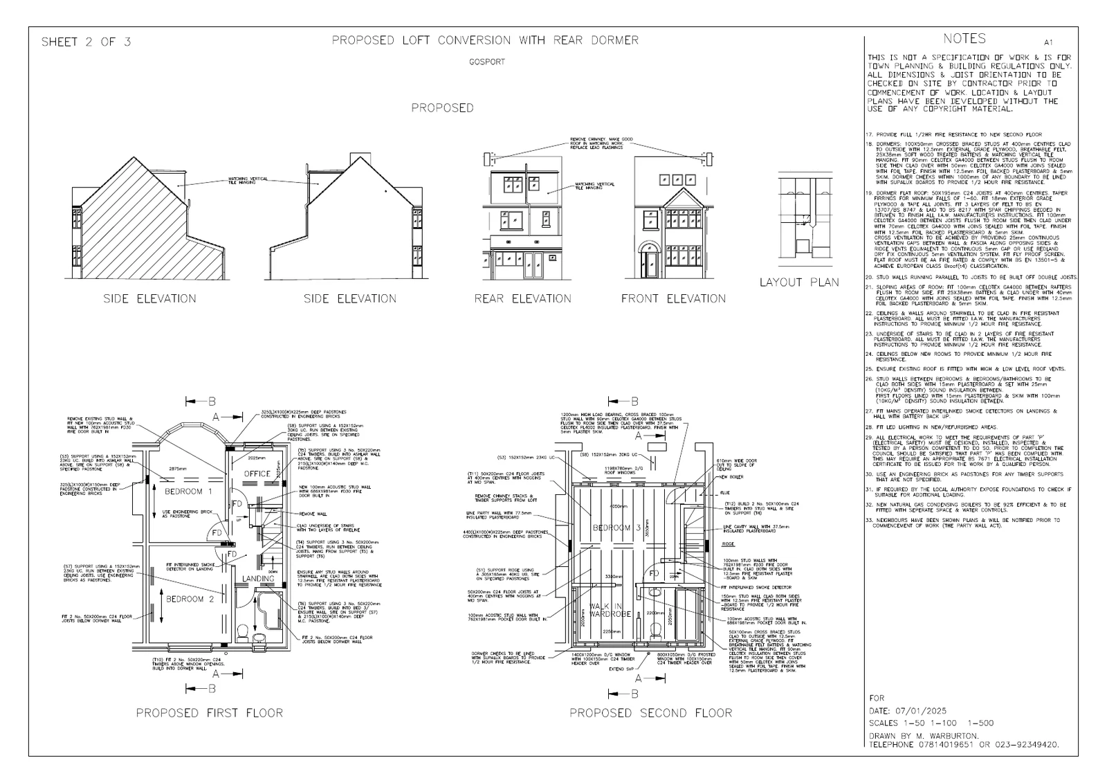Gosport building regulation loft extension drawing - sheet 2 of 3