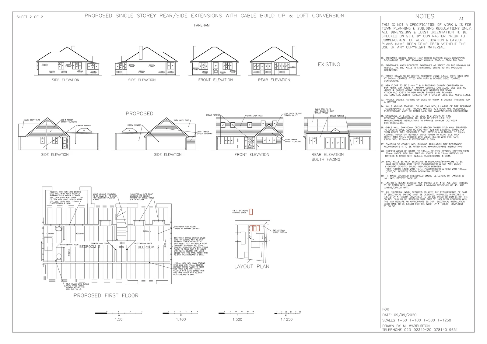 Fareham building control loft conversion drawing - sheet 2