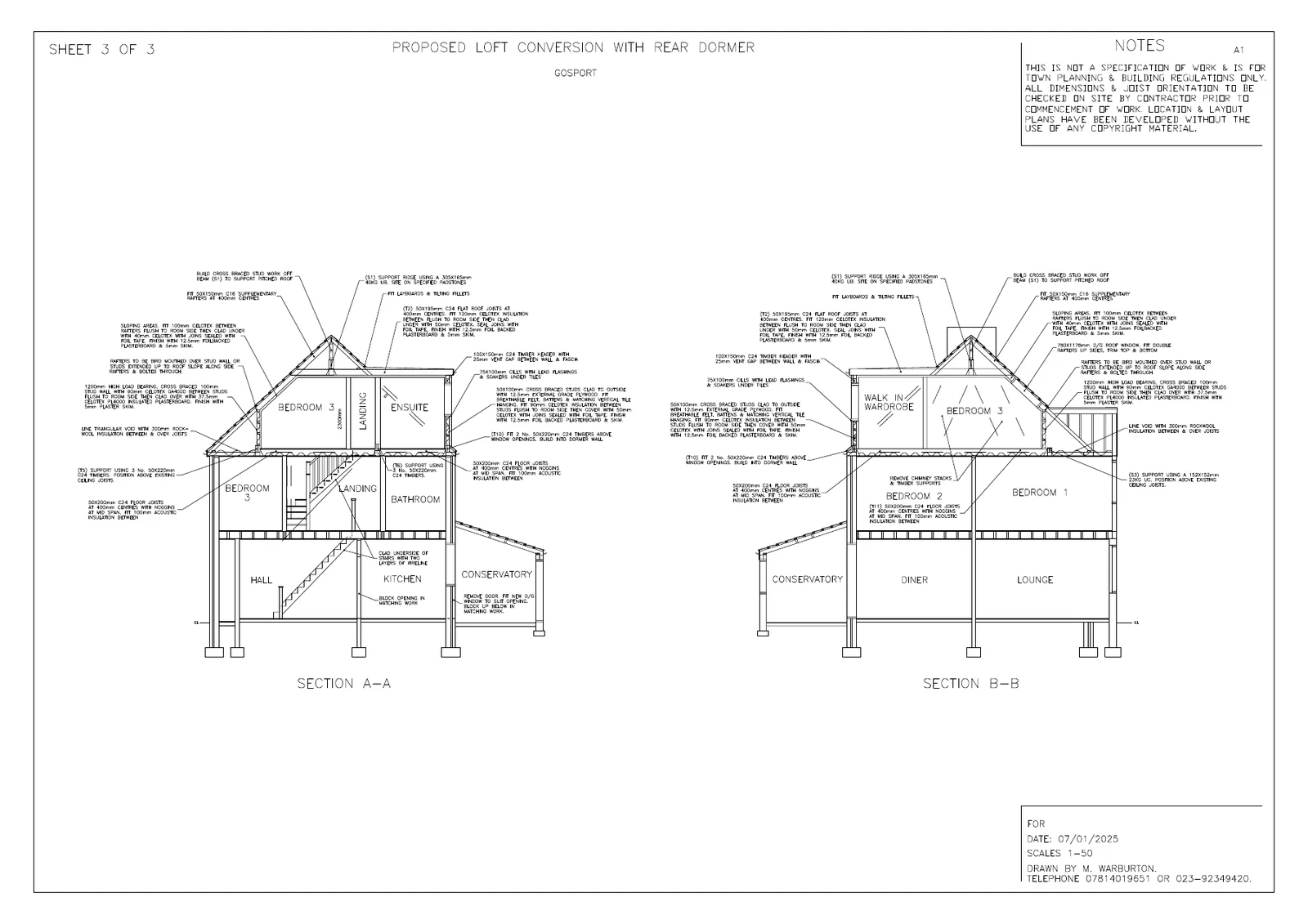 Gosport planning loft conversion plan - sheet 3 of 3