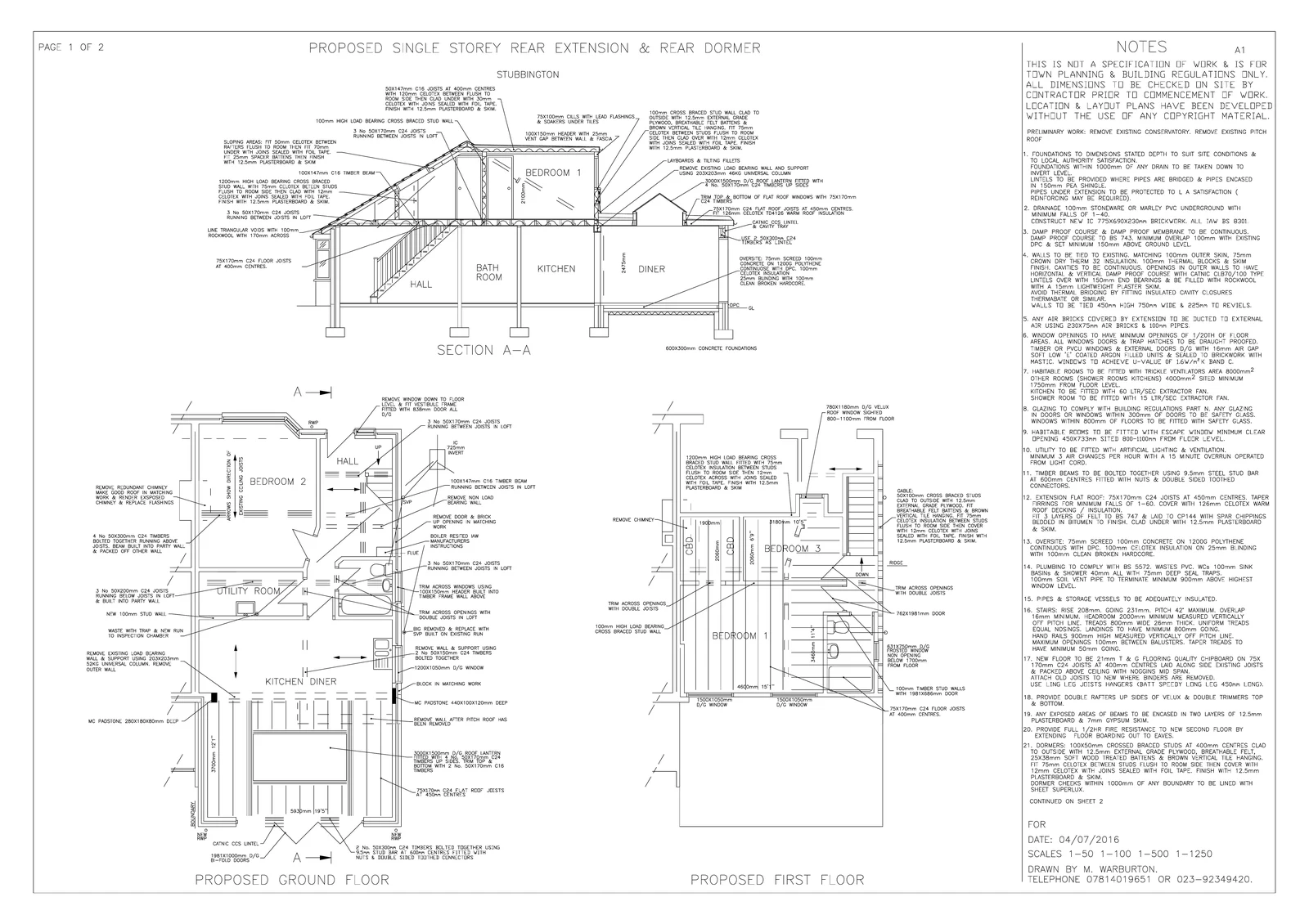 Stubbington planning drawing showing the proposed extension and loft conversion